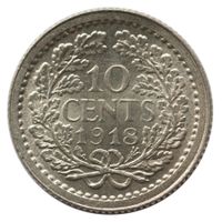 Niederlande 10 Cents 1918 Silber